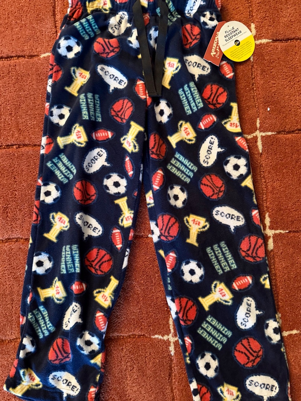 Kids Navy Blue Sports Print Fleece Pajama Pants